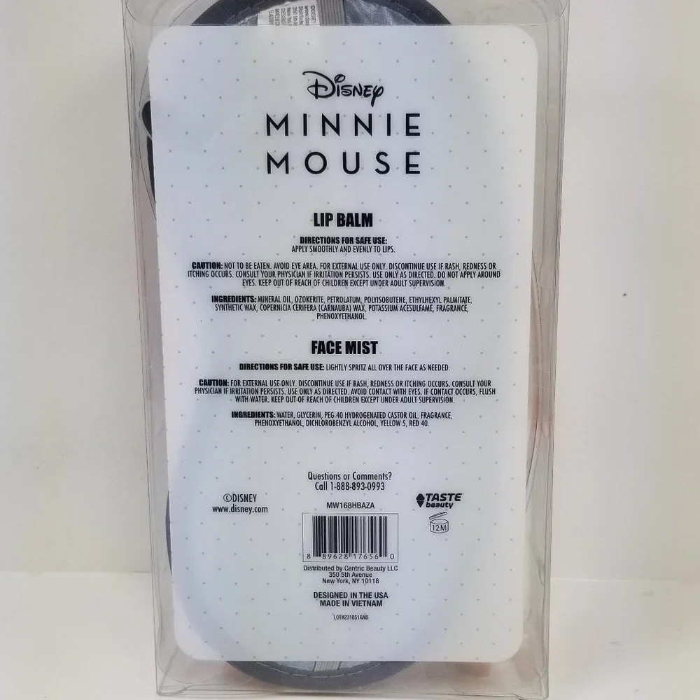 Minnie mouse night mask lip balm and face mist set